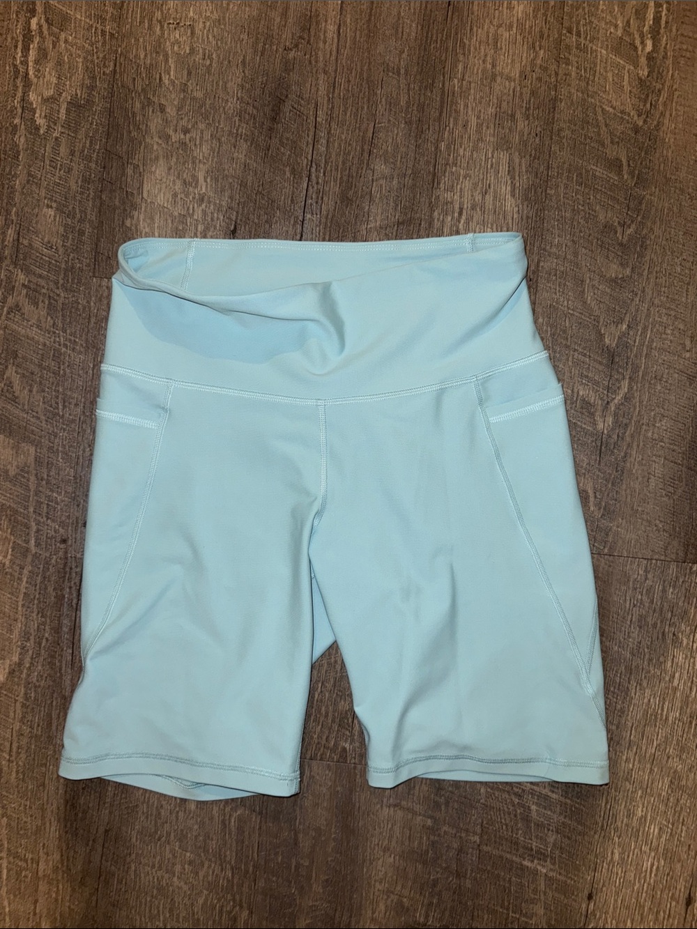 High-Waist Light Blue Women’s Active Bike Shorts 8 Inch.
